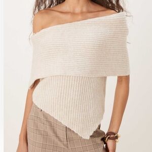 ASOS DESIGN one shoulder knit top in oatmeal  Elegant Off-Shoulder Cream Sweater